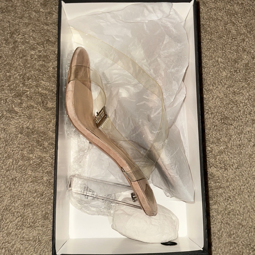 Tony Bianco Kiki Heel in Clear Vynalite & Blush. Bought from revolve
